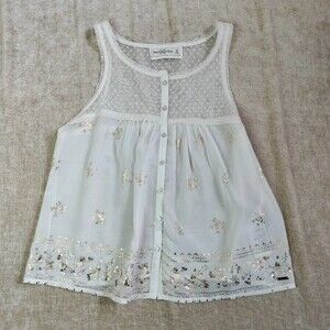 Abercrombie and Fitch White and Gold Flowy Tank Top Size XS